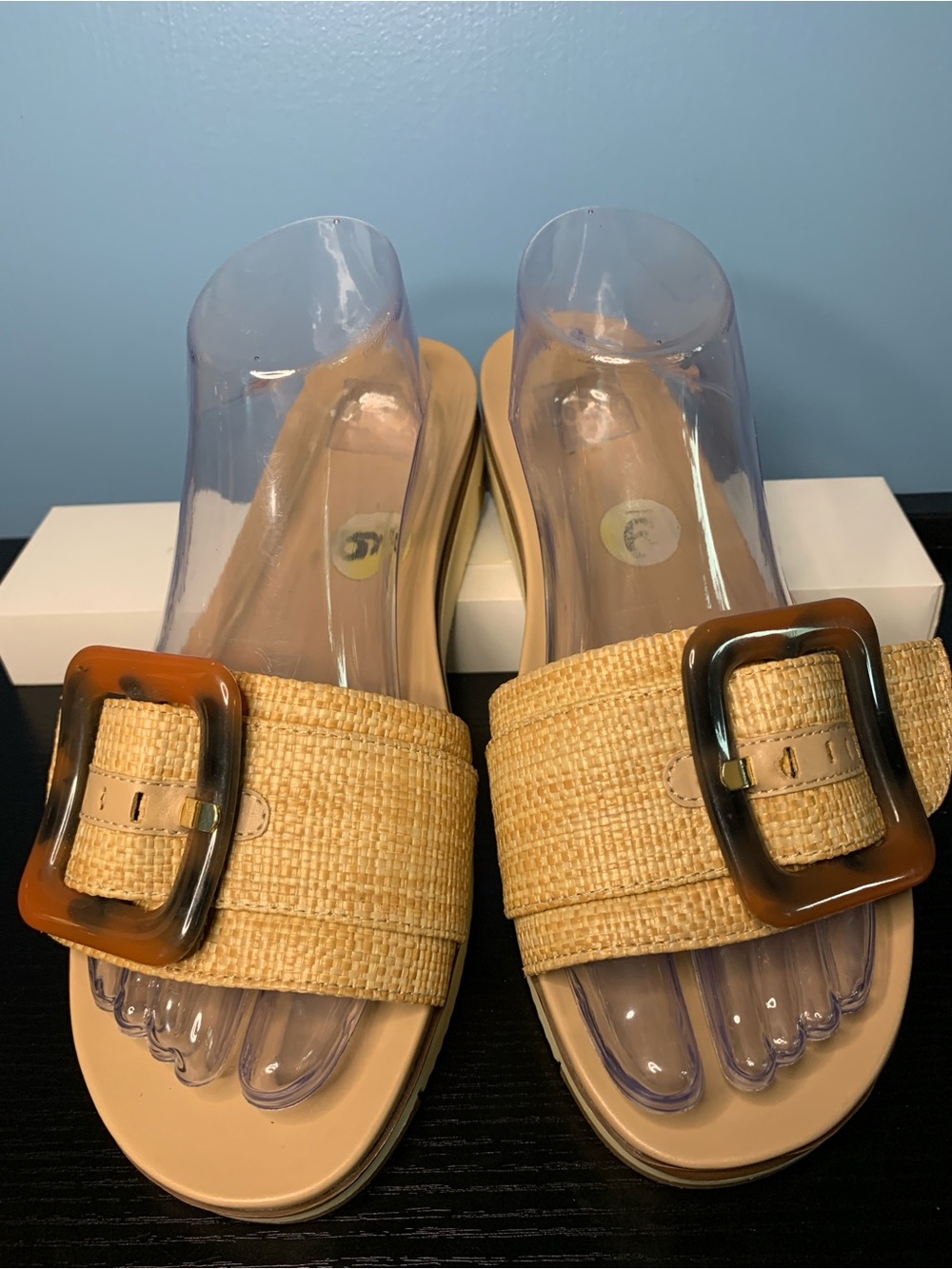 DV by Dolce Vita Tan Woven Slide Sandals with Tortoiseshell Buckle